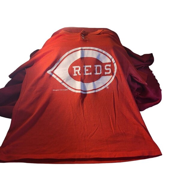 Vintage 1990 Swingster MLB Cincinnati Reds Henley Shirt Red Size L - Picture 2 of 7